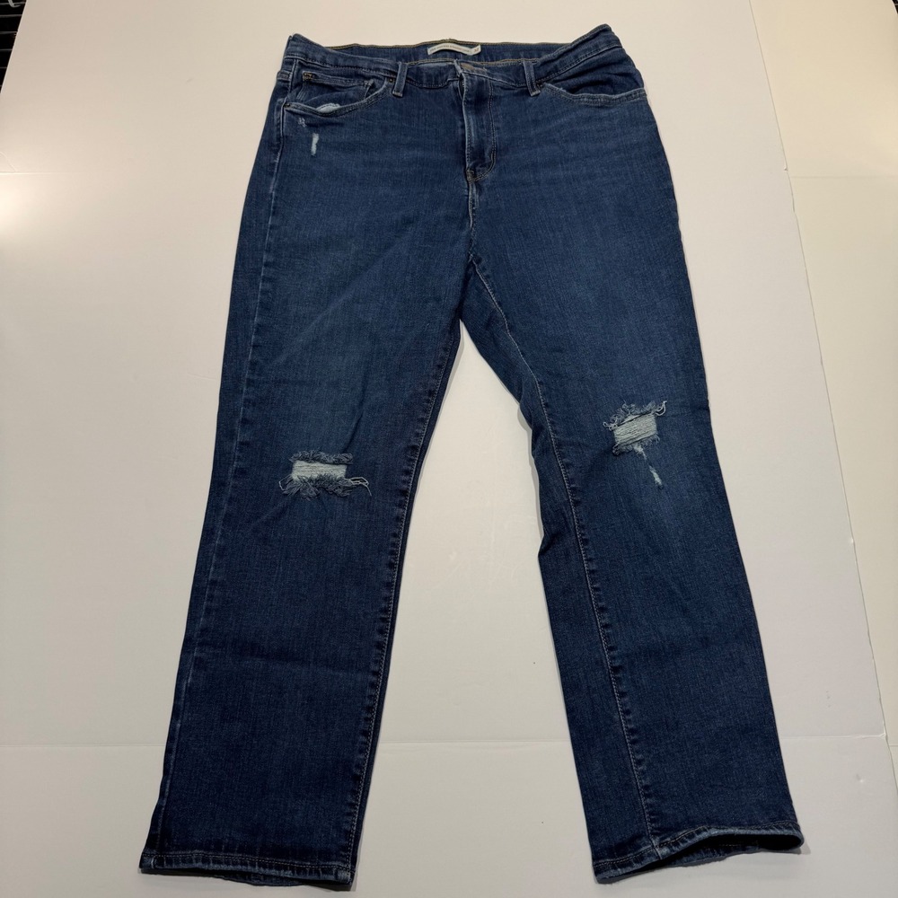 Levi's 724 High Rise Straight Crop Jeans Size 32 Blue Distressed 58825-0115